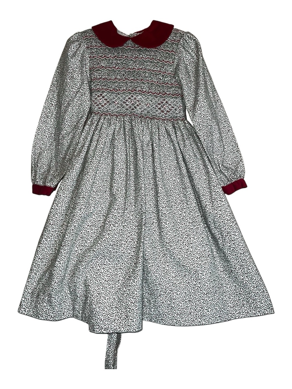 Sophie Dess Girls Green Red Floral Smocked Velvet Peter Pan Collar Dress Sz 5